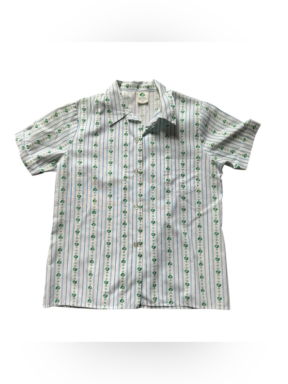 Vintage Girl Scouts Short Sleeve Button-Up Shirt with Green Stripe Pattern 12